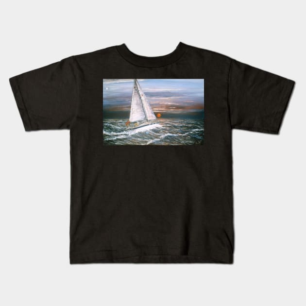 MAID OF MORAIRA SAILING FROM IBIZA TO MORAIRA SPAIN Kids T-Shirt by MackenzieTar